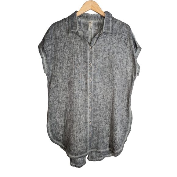 XCVI Tops - XCVI 100% Linen Tunic Top Size L Lagenlook Button Up Shirt Gray Stone Wash